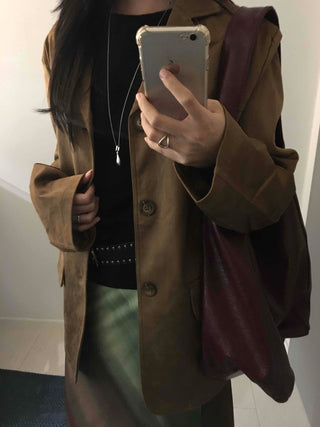 Vintage Loose Fit Notch Collar Single Jacket
