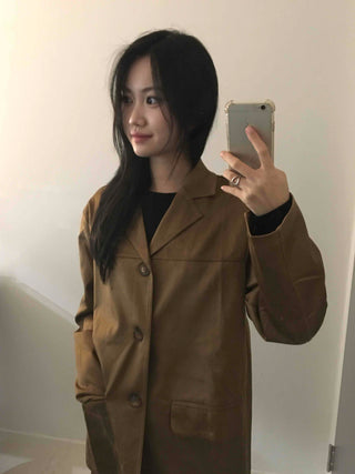 Vintage Loose Fit Notch Collar Single Jacket