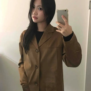 Vintage Loose Fit Notch Collar Single Jacket