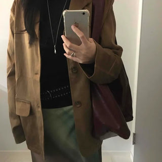 Vintage Loose Fit Notch Collar Single Jacket