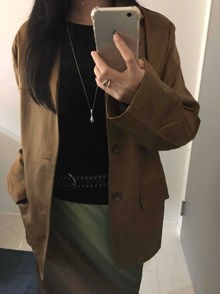 Vintage Loose Fit Notch Collar Single Jacket