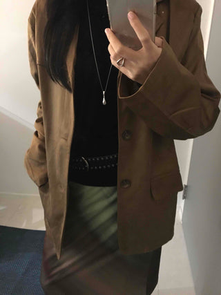 Vintage Loose Fit Notch Collar Single Jacket
