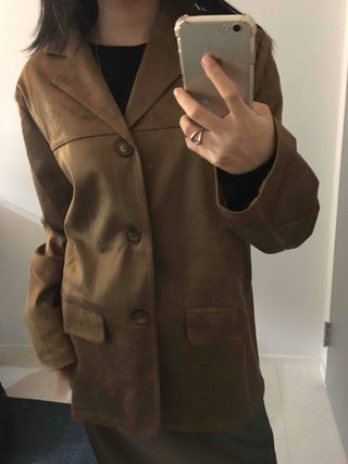 Vintage Loose Fit Notch Collar Single Jacket