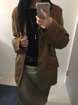 Vintage Loose Fit Notch Collar Single Jacket