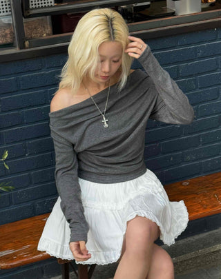 Soft Slouch Neck Ribbed Slim Fit Long Sleeve T-shirt