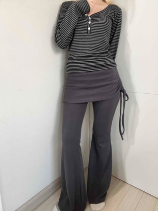Side Wrap String Bootcut Skirt Layered Pants