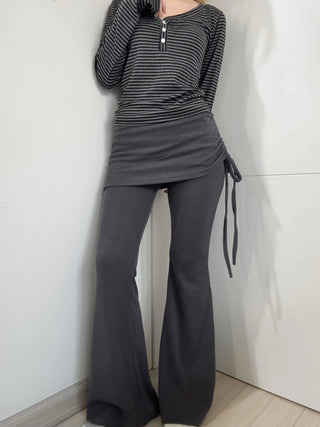Side Wrap String Bootcut Skirt Layered Pants