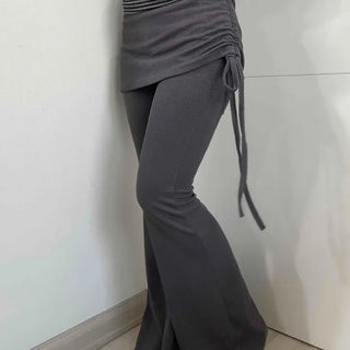 Side Wrap String Bootcut Skirt Layered Pants