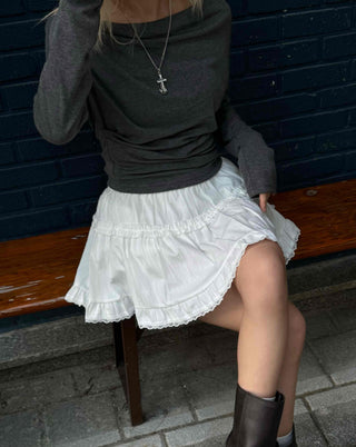 Airy Ruffle Layered Cotton Voluminous Mini Skirt