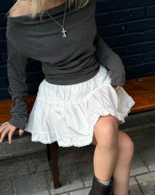 Airy Ruffle Layered Cotton Voluminous Mini Skirt