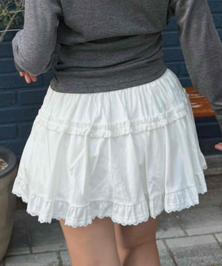 Airy Ruffle Layered Cotton Voluminous Mini Skirt