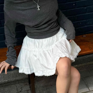 Airy Ruffle Layered Cotton Voluminous Mini Skirt