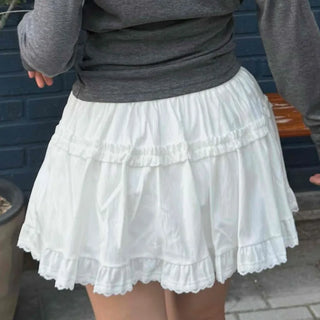 Airy Ruffle Layered Cotton Voluminous Mini Skirt