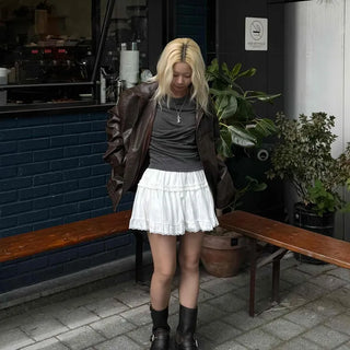 Airy Ruffle Layered Cotton Voluminous Mini Skirt