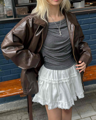 Airy Ruffle Layered Cotton Voluminous Mini Skirt