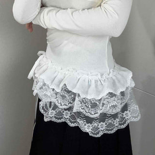 Slim Ribbed Long Sleeve T-shirt with Cross Lace Point