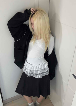 Slim Ribbed Long Sleeve T-shirt with Cross Lace Point