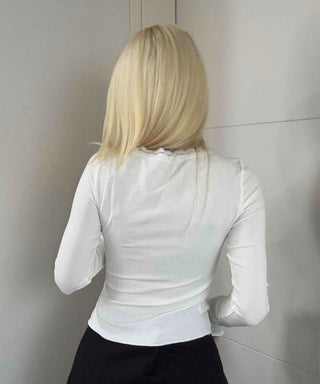 Slim Ribbed Long Sleeve T-shirt with Cross Lace Point