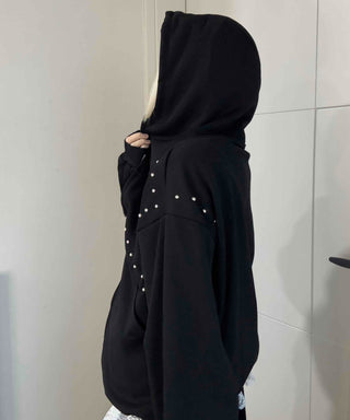 Rock Spirit Neon Stud Line Oversized Zip-Up Hoodie