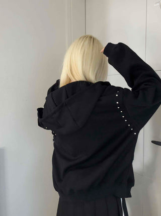 Rock Spirit Neon Stud Line Oversized Zip-Up Hoodie