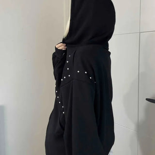 Rock Spirit Neon Stud Line Oversized Zip-Up Hoodie