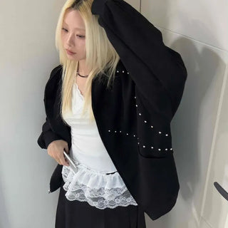 Rock Spirit Neon Stud Line Oversized Zip-Up Hoodie