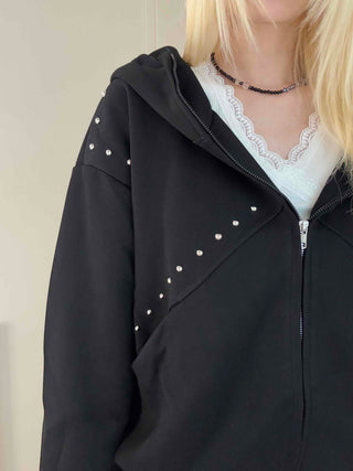 Rock Spirit Neon Stud Line Oversized Zip-Up Hoodie