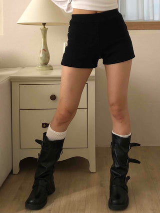 High-waisted Minimal Shorts with Double Button Detail