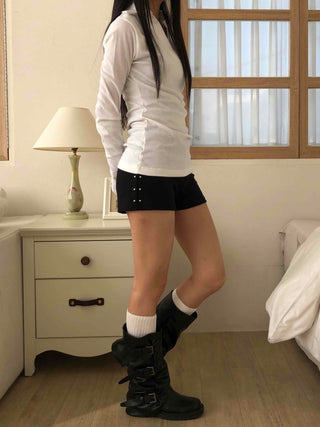 High-waisted Minimal Shorts with Double Button Detail