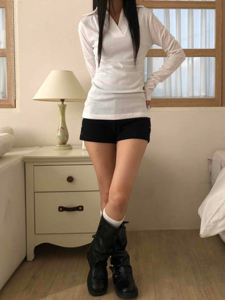 High-waisted Minimal Shorts with Double Button Detail