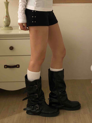High-waisted Minimal Shorts with Double Button Detail