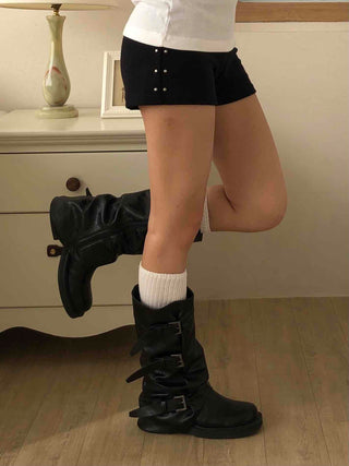 High-waisted Minimal Shorts with Double Button Detail