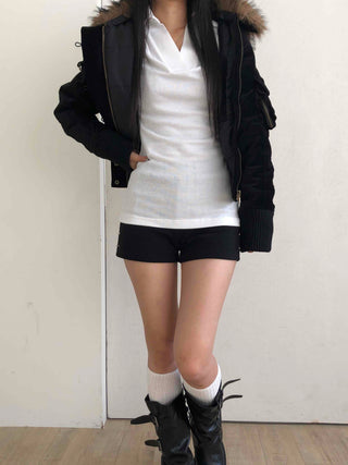 Voluminous Fur Hooded Oversized Velvet Padded Jumper