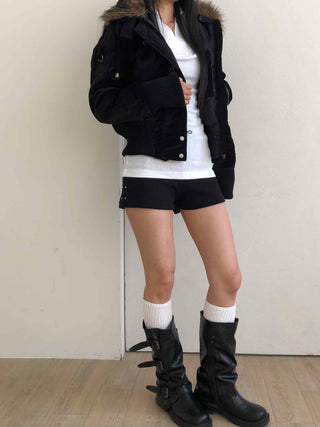 Voluminous Fur Hooded Oversized Velvet Padded Jumper