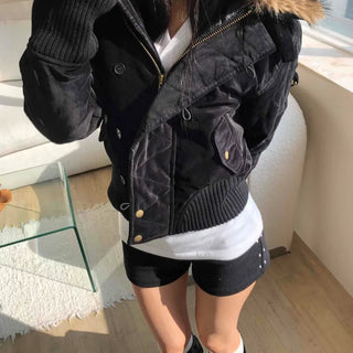 Voluminous Fur Hooded Oversized Velvet Padded Jumper