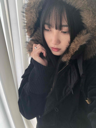 Voluminous Fur Hooded Oversized Velvet Padded Jumper