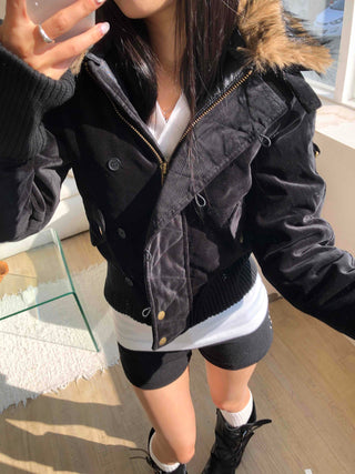 Voluminous Fur Hooded Oversized Velvet Padded Jumper