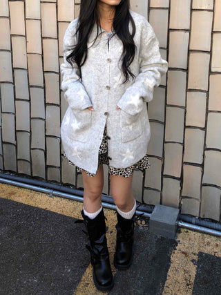 Airy Collar Oversized Long Knit Cardigan