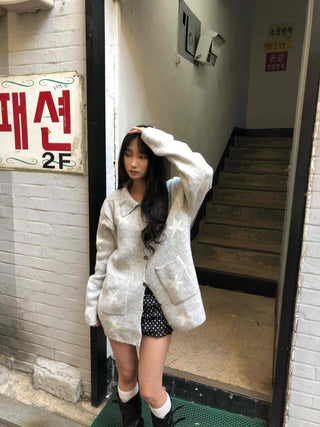 Airy Collar Oversized Long Knit Cardigan