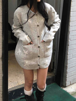 Airy Collar Oversized Long Knit Cardigan