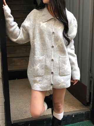 Airy Collar Oversized Long Knit Cardigan