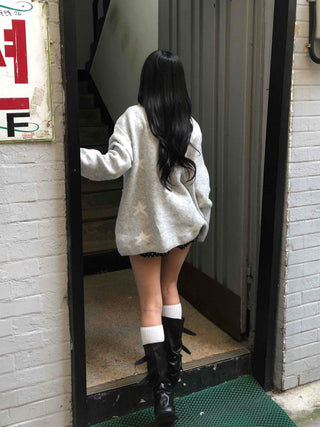 Airy Collar Oversized Long Knit Cardigan