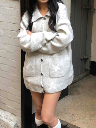 Airy Collar Oversized Long Knit Cardigan
