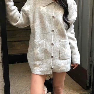 Airy Collar Oversized Long Knit Cardigan