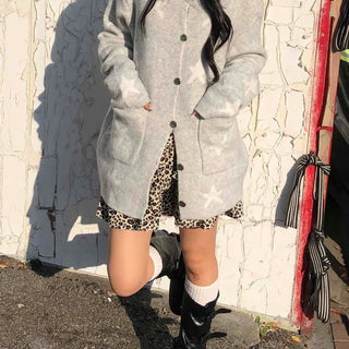Airy Collar Oversized Long Knit Cardigan