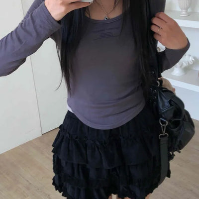 Daily See-through Sheer Round Neck Slim Long Sleeve T-shirt