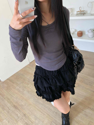 Daily See-through Sheer Round Neck Slim Long Sleeve T-shirt