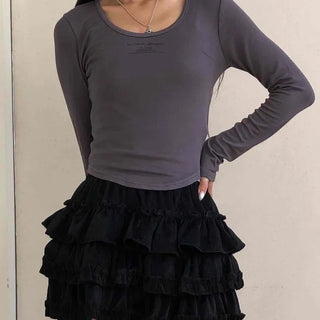 Daily See-through Sheer Round Neck Slim Long Sleeve T-shirt