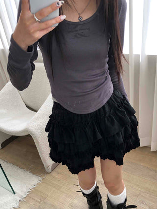 Daily See-through Sheer Round Neck Slim Long Sleeve T-shirt