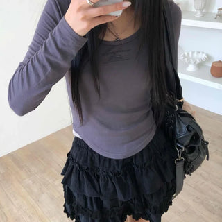 Daily See-through Sheer Round Neck Slim Long Sleeve T-shirt